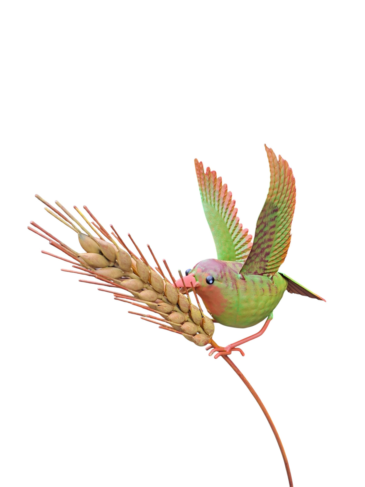 Gerststengel met Groene vogel tuindecoratie – close-up