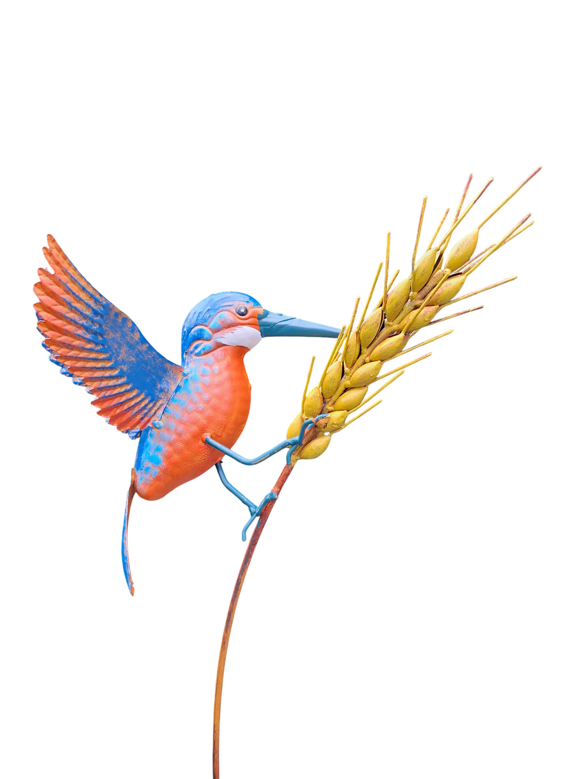 Gerststengel met Ijsvogel tuindecoratie – close-up