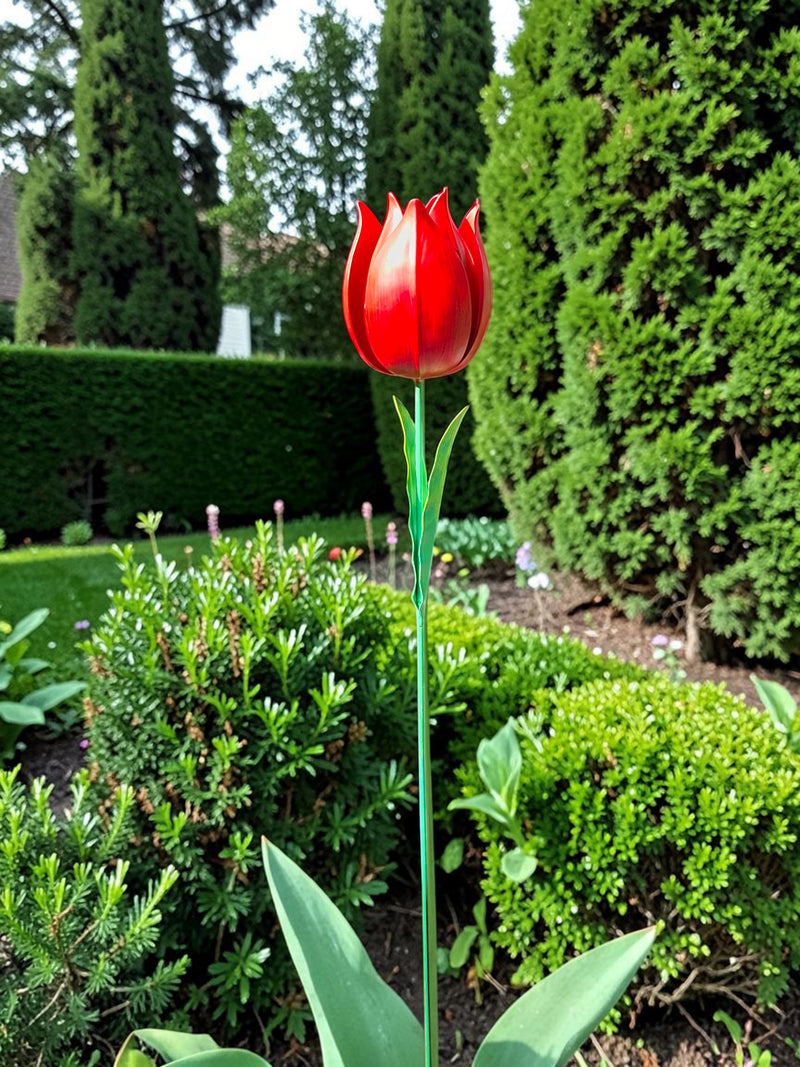 Rode Tulp tuindecoratie – sfeerbeeld